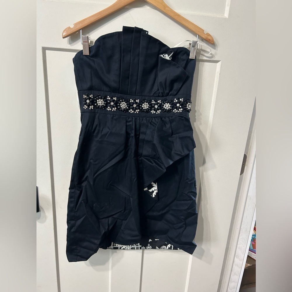 Lilly Pulitzer Crystal Beaded Pleated Strapless Black &White Dress